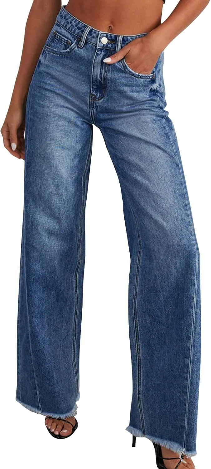 

Джинсы для женщин Wide Leg High Waisted с Raw Hem Akklian