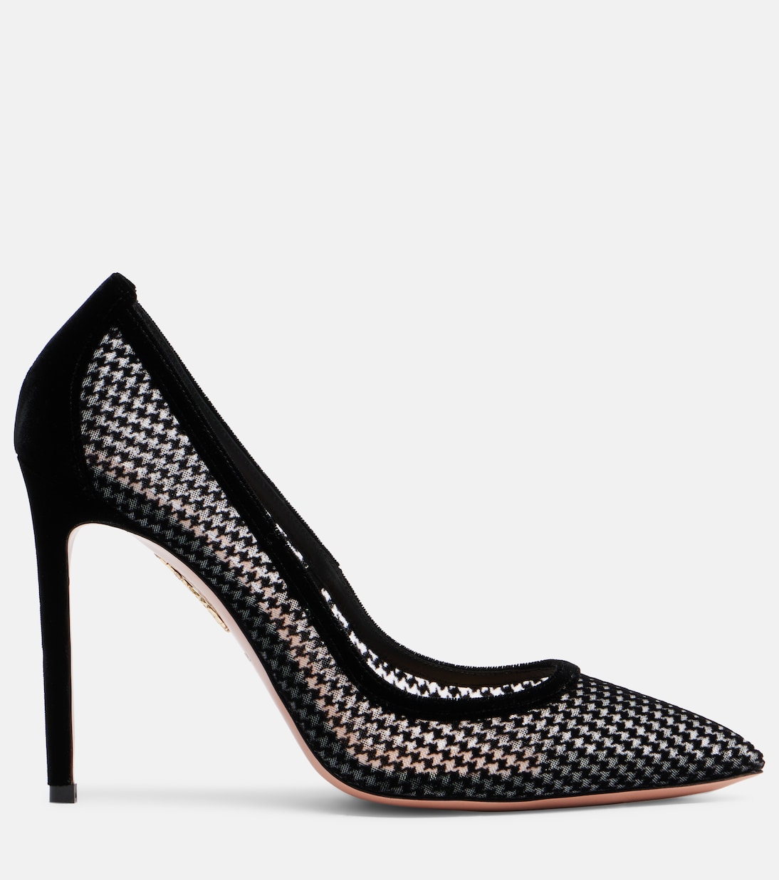 Бархатные туфли Nude 105 с узором гусиная лапка Aquazzura, черный — фото 4