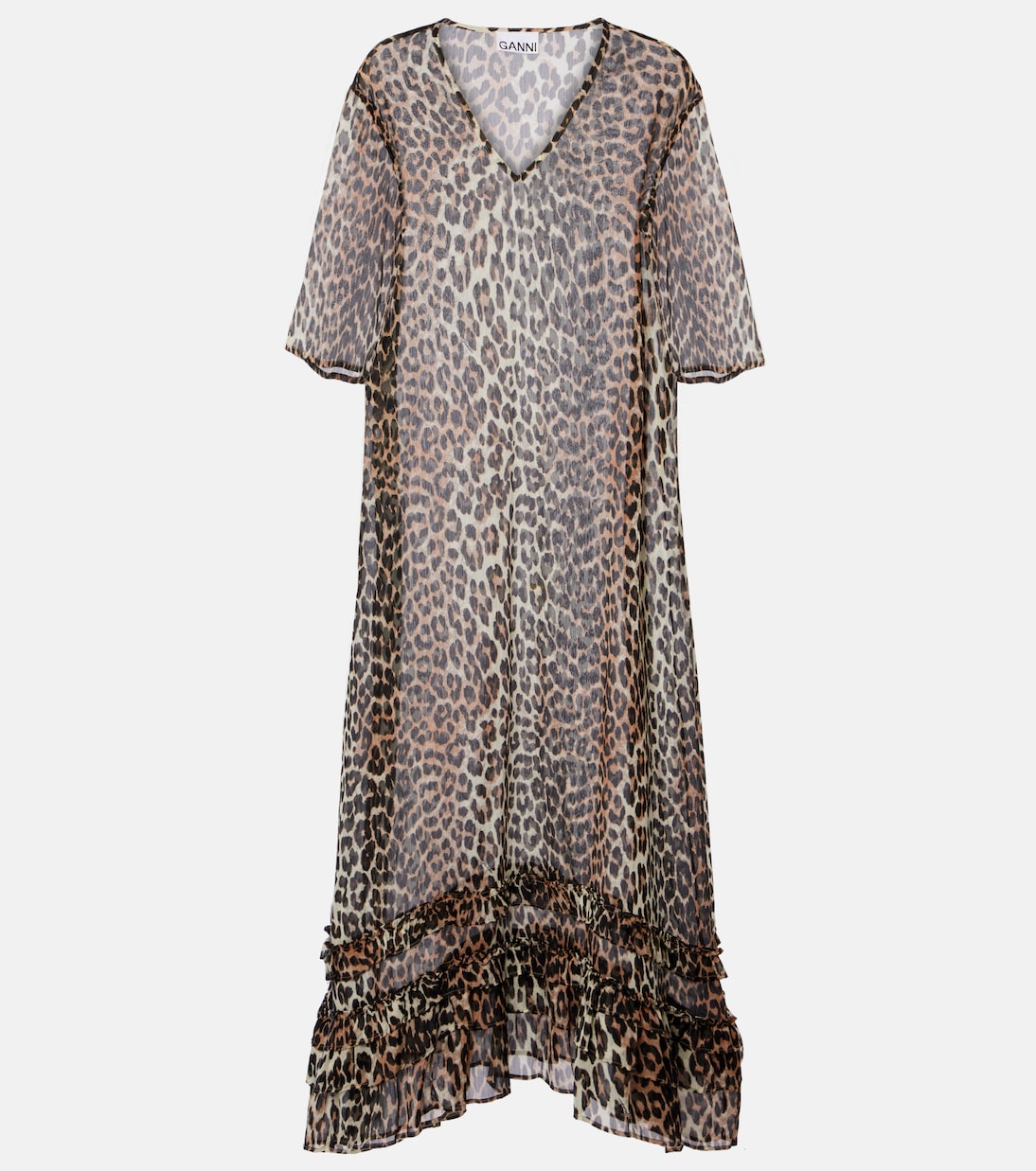 

Леопардовый полупрозрачный шифоновый миди-платье Ganni, Leopard