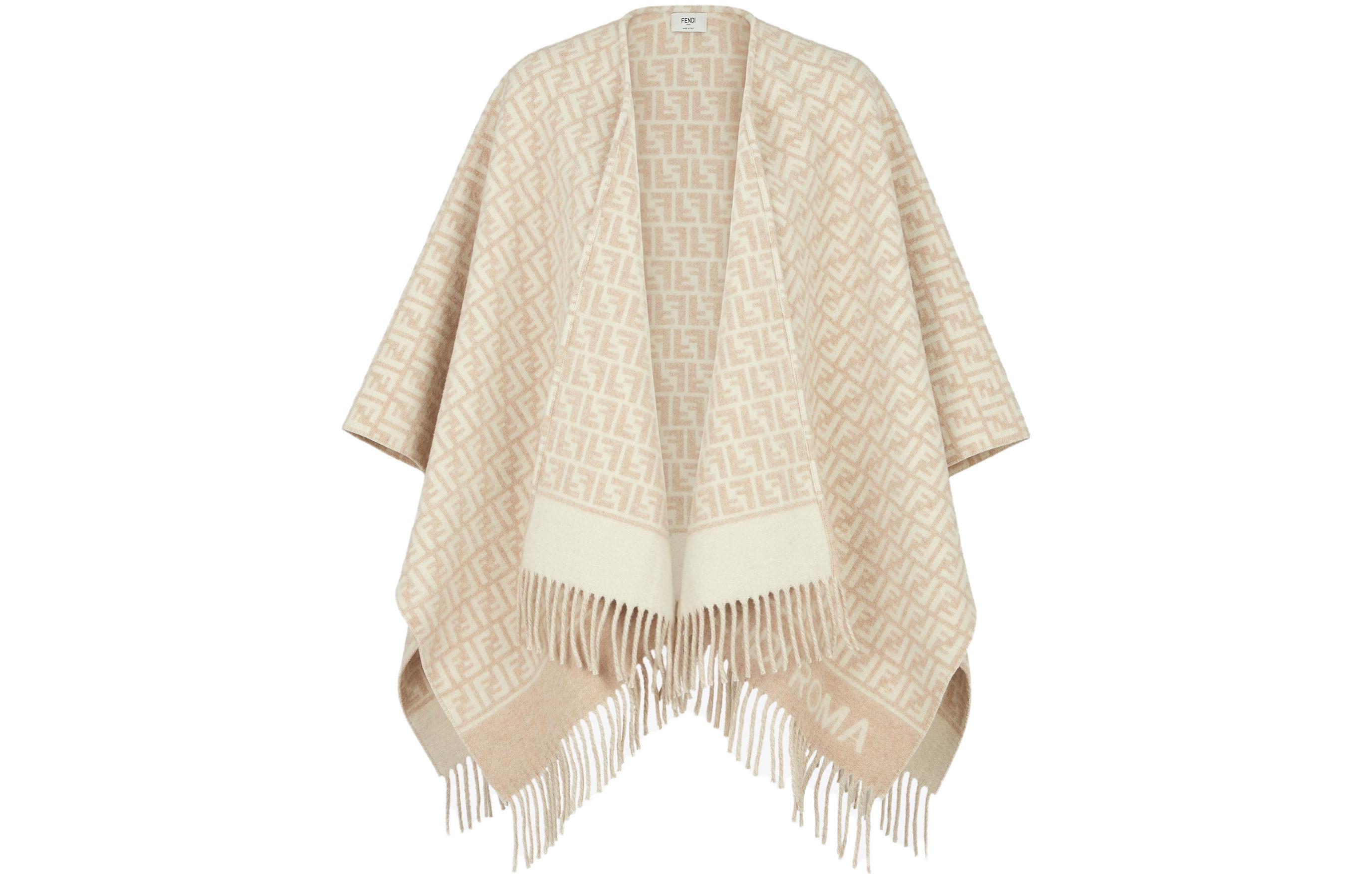 FENDI Французский жаккардовый пончо с бахромой Jacquard, Brown — фото 3