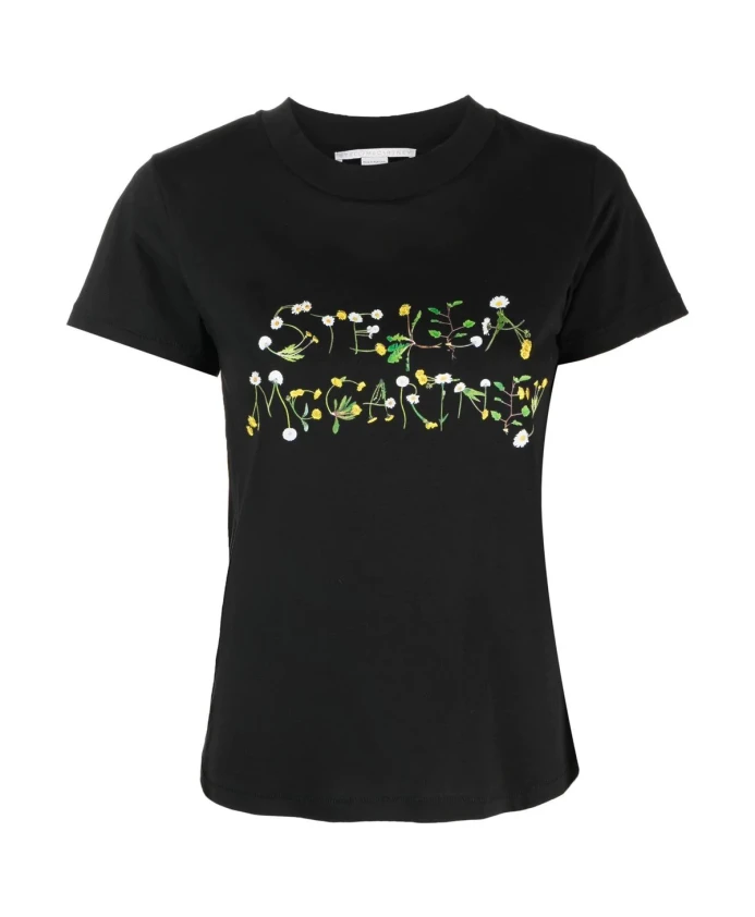 

Футболка с круглым вырезом и принтом в виде одуванчика. Stella Mccartney, черный
