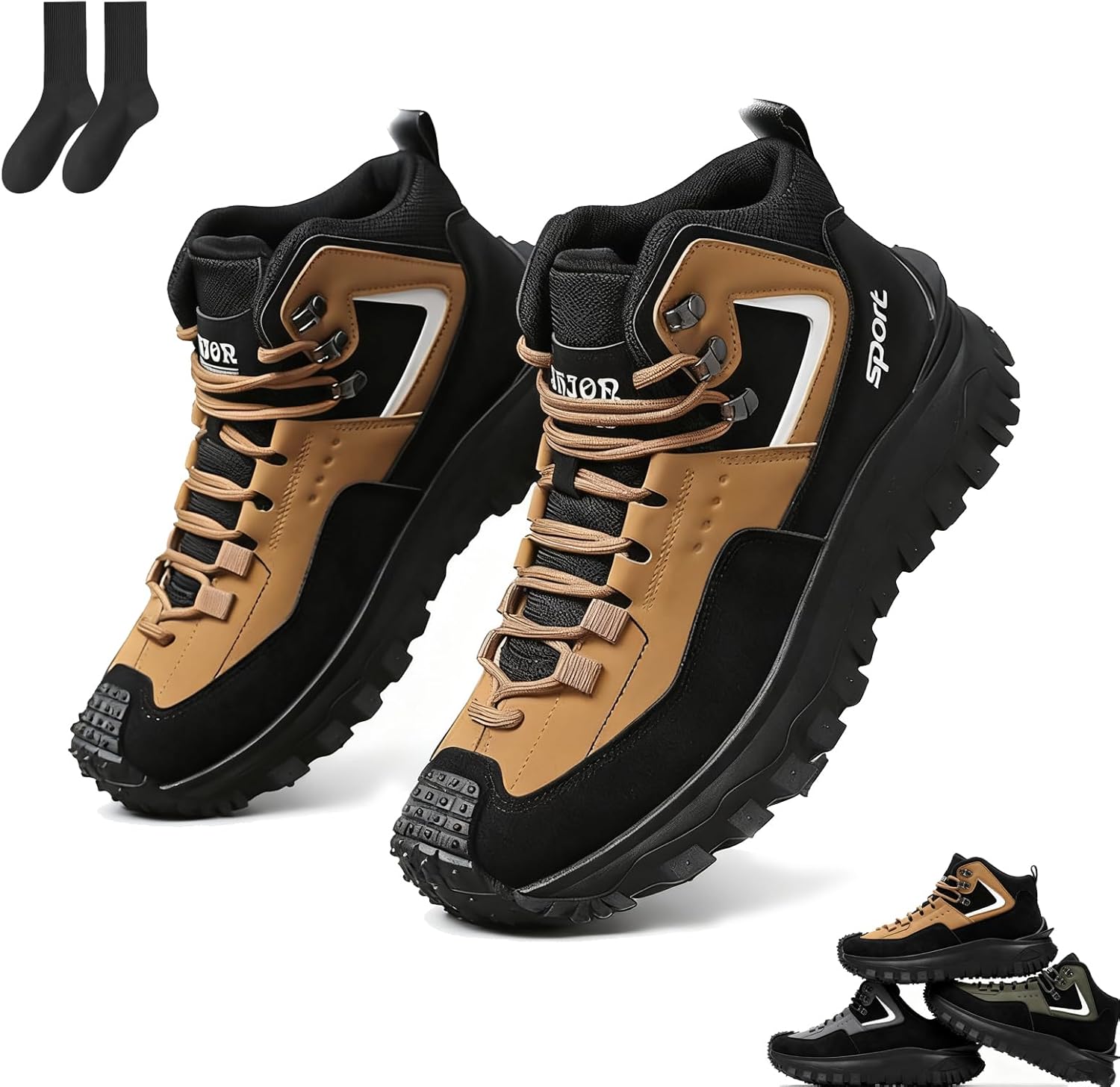 

Мужские ботинки, мужские водонепроницаемые туристические ботинки, 2026 новый дизайн с поддержкой свода стопы, против скольжения и проколов Generic, коричневый