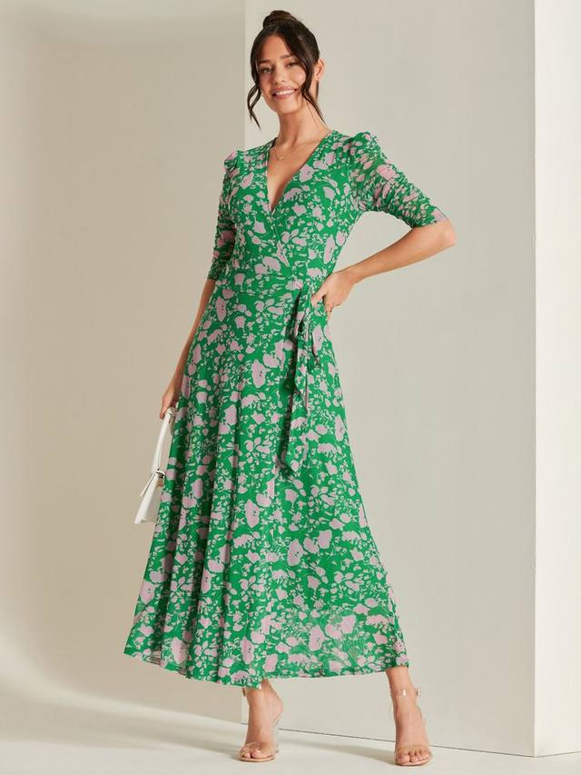 

Обернутое сетчатое макси-платье Jolie Moi, цвет Green Floral