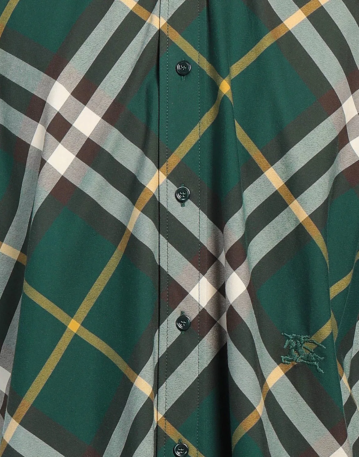 Рубашка мужская BURBERRY твидовая приталенная с вышитым логотипом, 100% хлопок, зеленый — фото 4