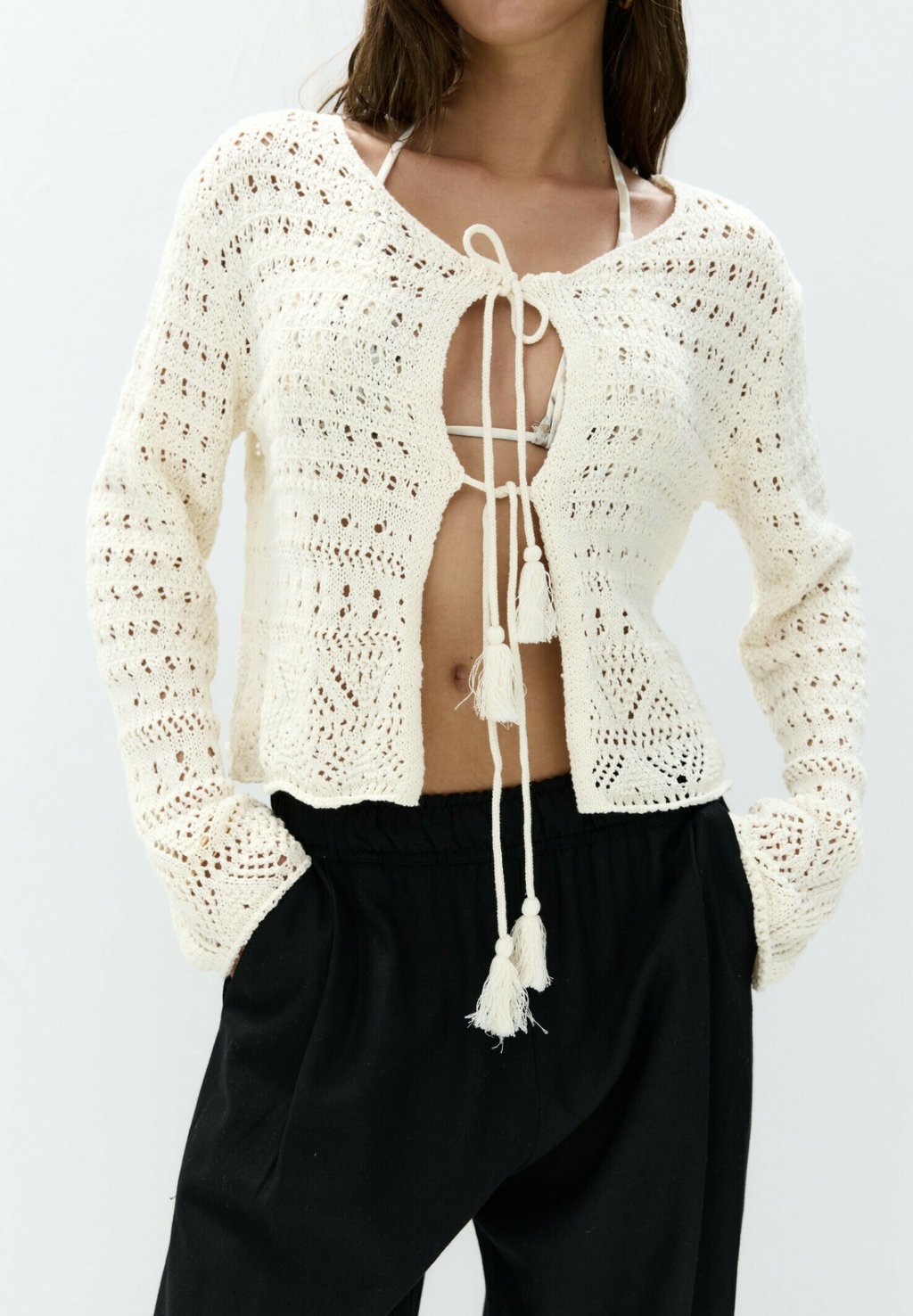 

Кардиган CROCHET PULL&BEAR, бежевый