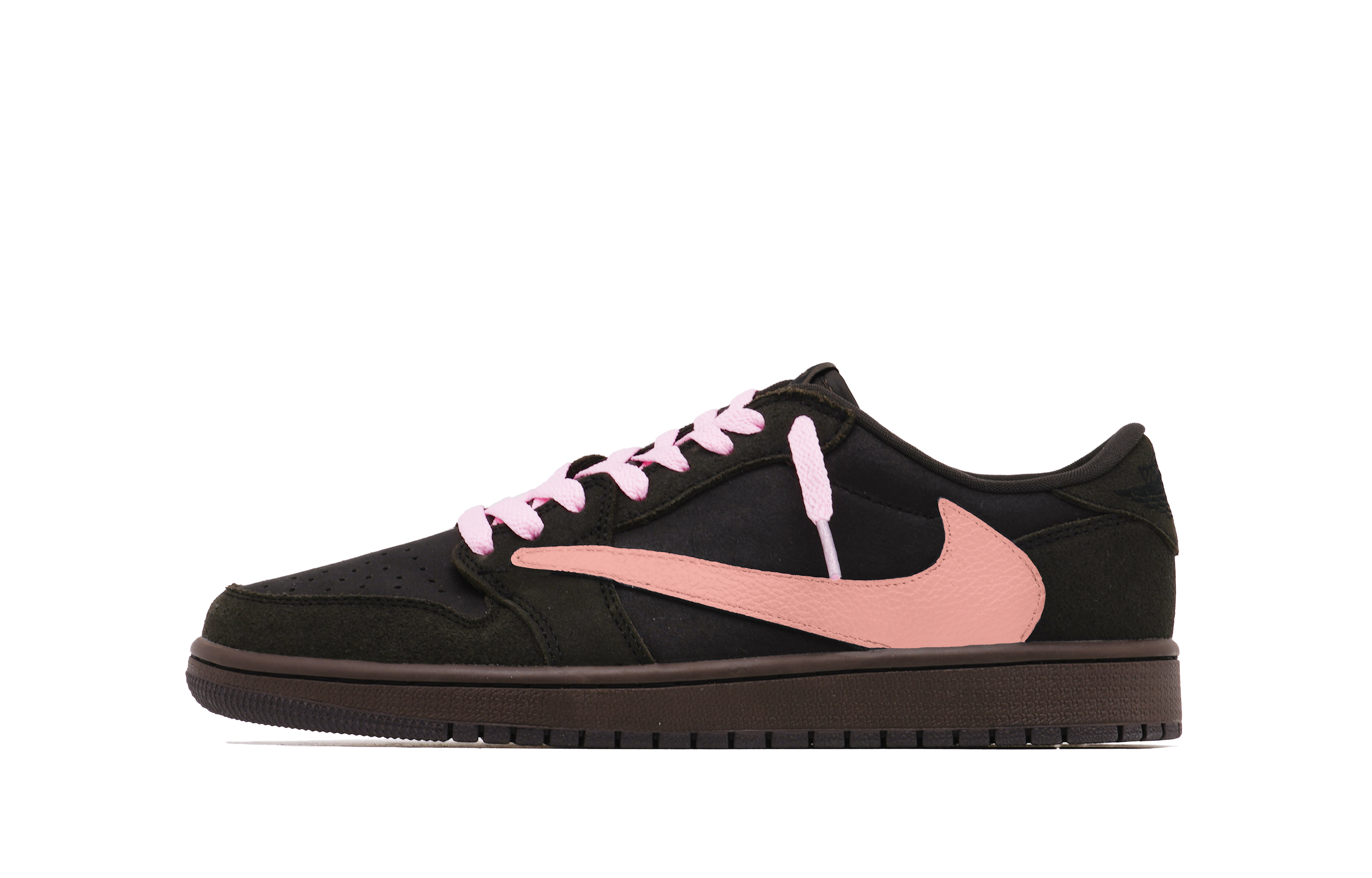 Jordan Баскетбольные кроссовки Travis Scott x Air 1 с низким верхом, износостойкие, дышащие, винтажные, унисекс, черно-розовые