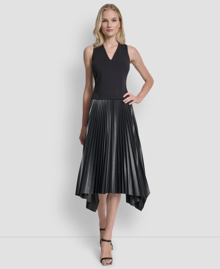 

Женское платье без рукавов с V-образным вырезом, приталенного силуэта и расклешенной юбки DKNY, Black/Black