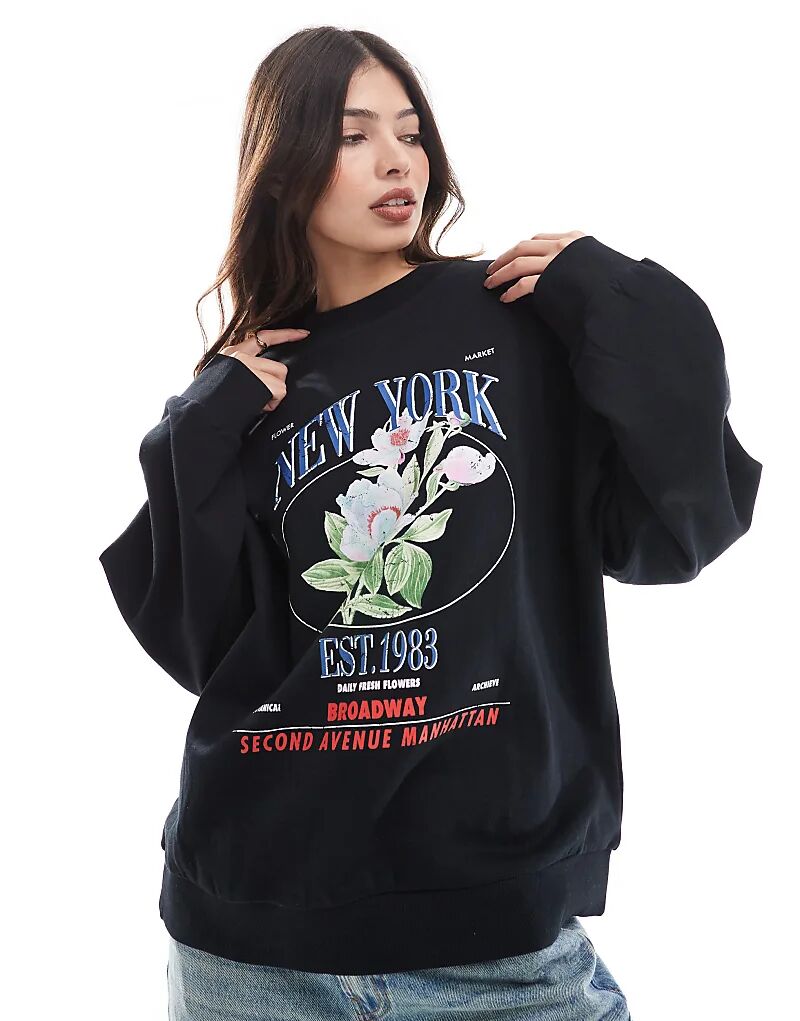

Толстовка оверсайз с цветочным принтом New York черного цвета ASOS DESIGN