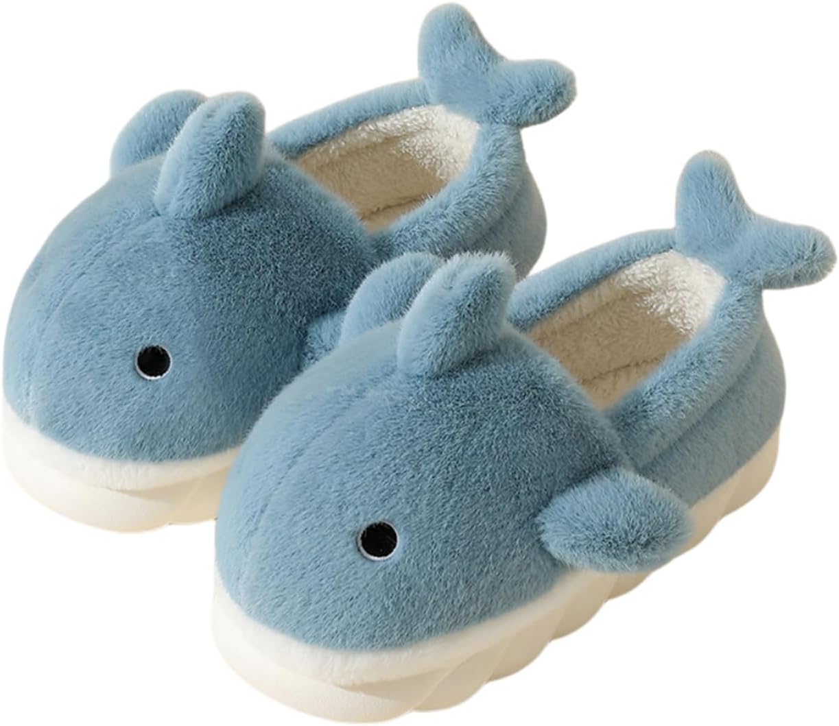 

Домашние плюшевые тапочки Zuwxeu для мужчин и женщин, мультяшные тапочки в виде акулы, хлопковые тапочки, теплые мягкие домашние с толстой подошвой для зимы, синий