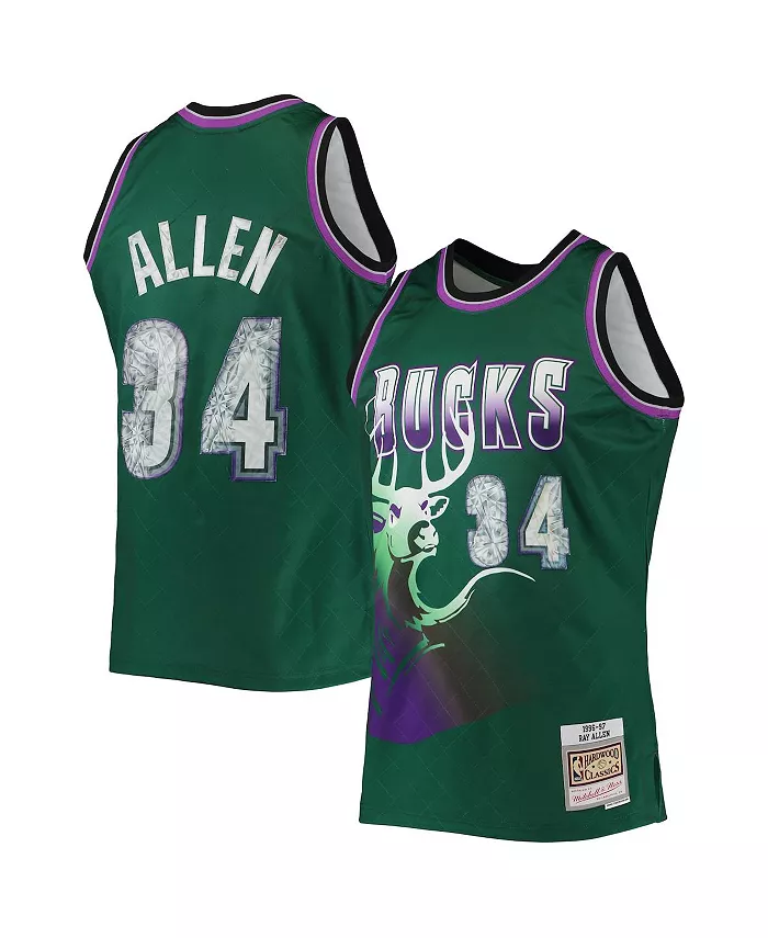 

Мужская майка Ray Allen Green Milwaukee Bucks 1996-97 Hardwood Classics 75th Anniversary Diamond Swingman Mitchell & Ness