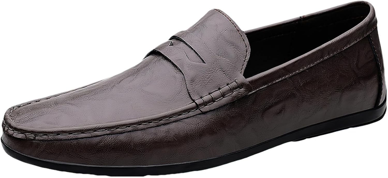 

Мужские кожаные лоферы rismart, слипоны, повседневные тапочки, коричневый