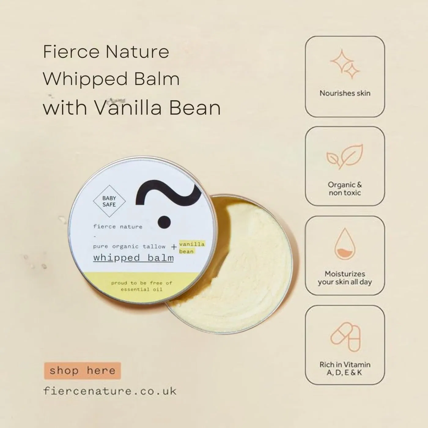 Бальзам для тела Fierce Nature Pure Organic Tallow с ванилью, 200 г Fierce Nature — фото 4