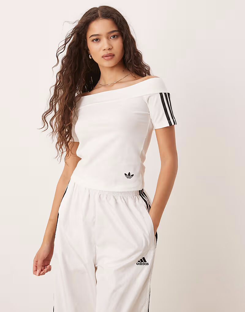 

Футболка Adicolor с короткими рукавами и открытыми плечами белого цвета Adidas Originals, Белый, Футболка Adicolor с короткими рукавами и открытыми плечами белого цвета Adidas Originals