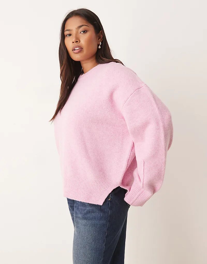

Свободный свитер с круглым вырезом и разрезами по бокам ASOS DESIGN Curve ярко-розового цвета Asos Curve