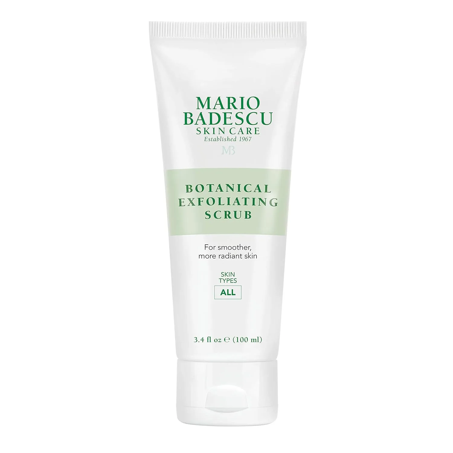 Скраб для лица Mario Badescu Botanical Exfoliating Scrub для всех типов кожи, с экстрактом семян белой пальмы и зеленого чая, мягкий отшелушивающий гель для умывания, 95 мл. 96.39 г (1 шт.)