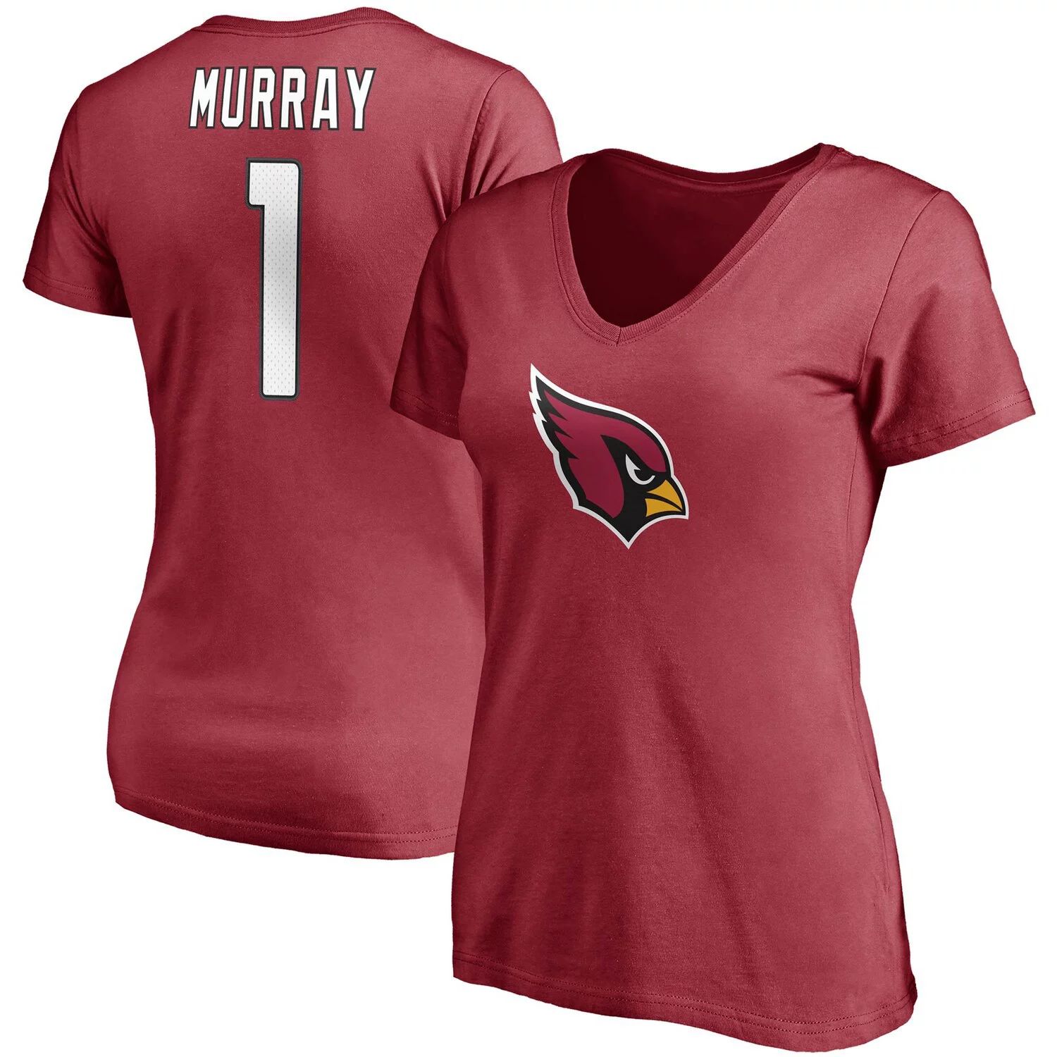 

Женская футболка Fanatics с логотипом Kyler Murray Cardinal Arizona Cardinals, значок игрока, имя и номер, с v-образным вырезом Fanatics