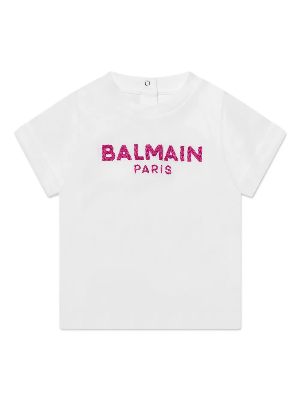 

Хлопковая футболка с вышитым логотипом Balmain Kids, белый