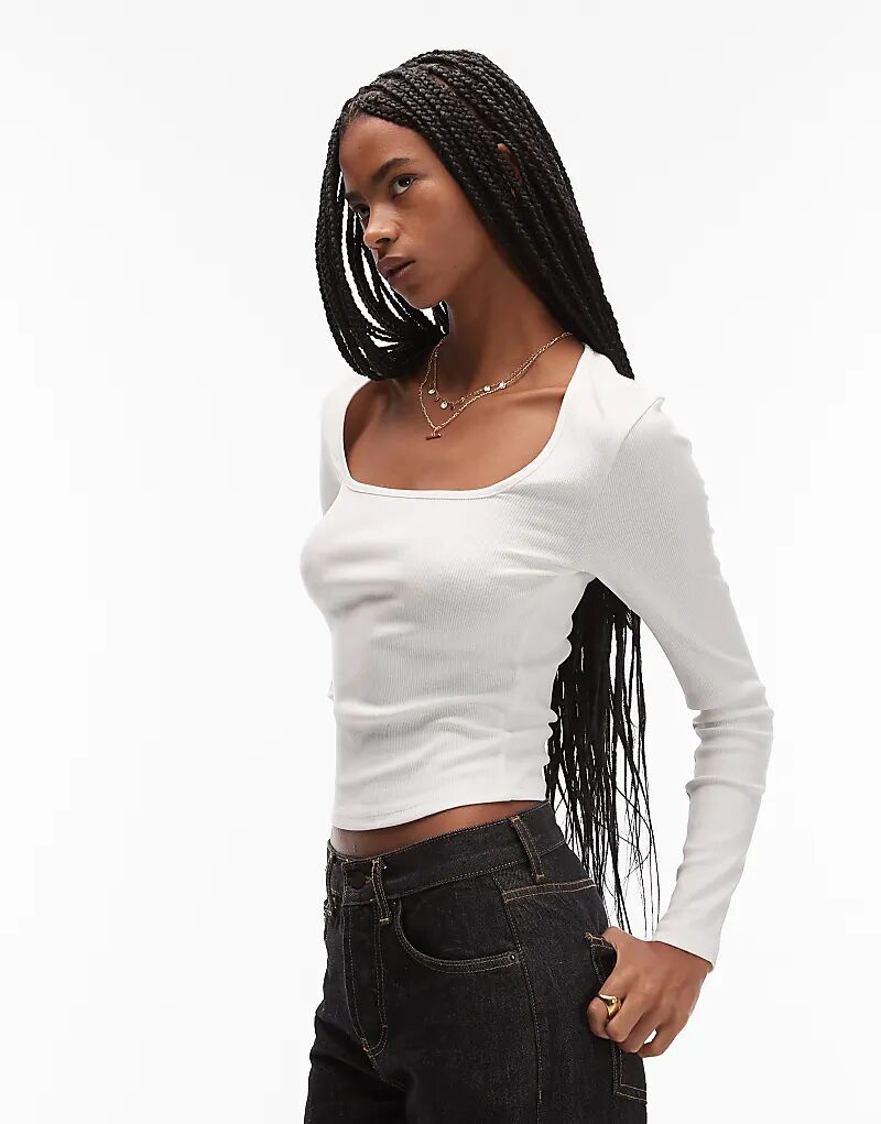 

Лонгслив ASOS DESIGN с квадратным вырезом и длинными рукавами в рубчик кремового цвета