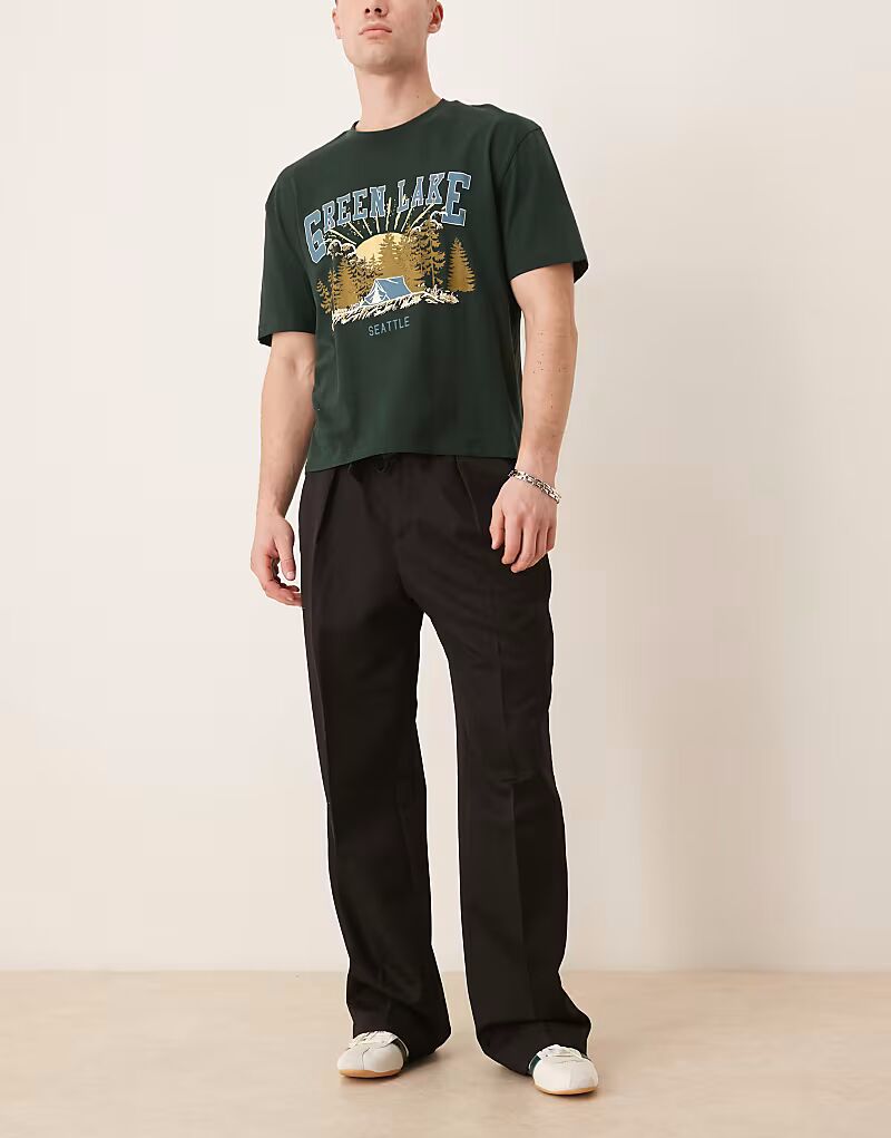 

Широкие брюки ASOS DESIGN черного цвета с поясом-завязкой и складкой спереди