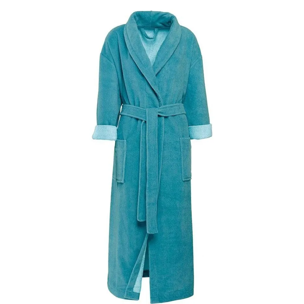 

Унисекс халат Турин, идеально для сауны и СПА, гостиничный халат, утренний халат 1 шт., для женщин и мужчин, с поясом и двумя накладными карманами, длинный Gözze, Petrol