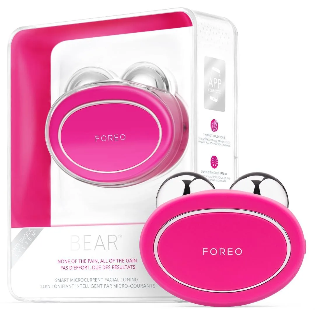 FOREO Bear Микротоковое устройство для лица - инструмент для скульптурирования лица - мгновенный лифтинг - подтяжка и контурирование - неинвазивное - усиливает впитывание средств по уходу за кожей - Fuchsia, Fuchsia