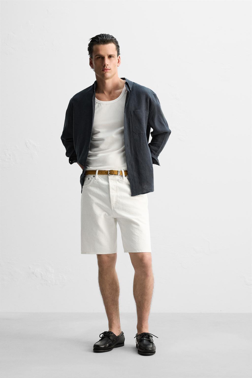

Джинсовые шорты-бермуды с прямыми штанинами ZARA, белый