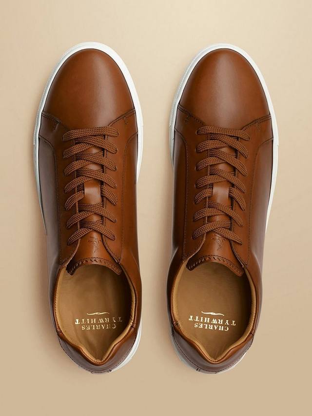 Кожаные кроссовки на шнуровке Charles Tyrwhitt, Dark Tan — фото 3