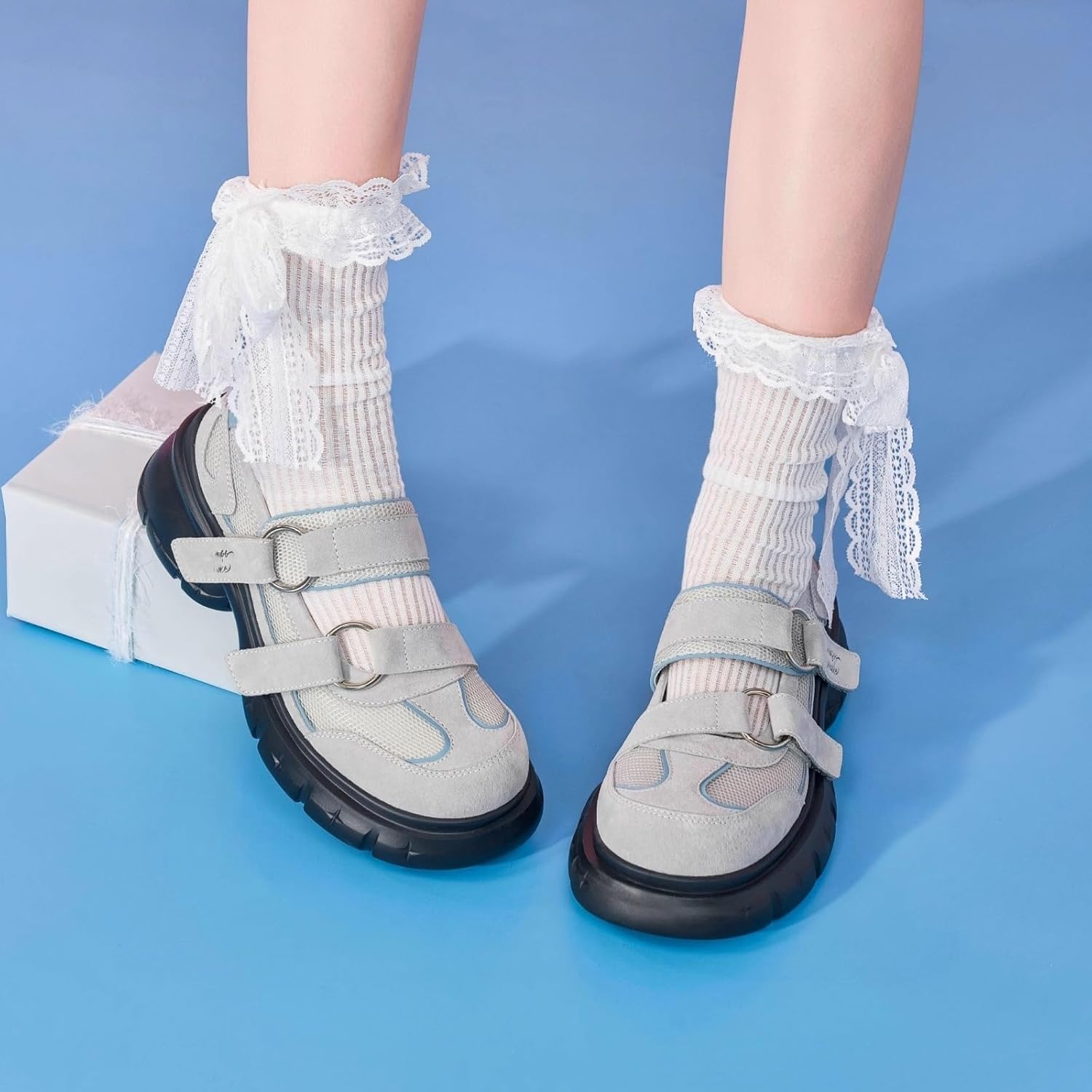Кроссовки Mary Janes Sneakerina Балетные кроссовки для женщин Теннисная обувь Плоские сандалии Повседневная удобная милая кавайная элегантная модная стильная обувь Подарки Спорт Весна Лето Осень На улице Lokolucx, темно-серый — фото 4