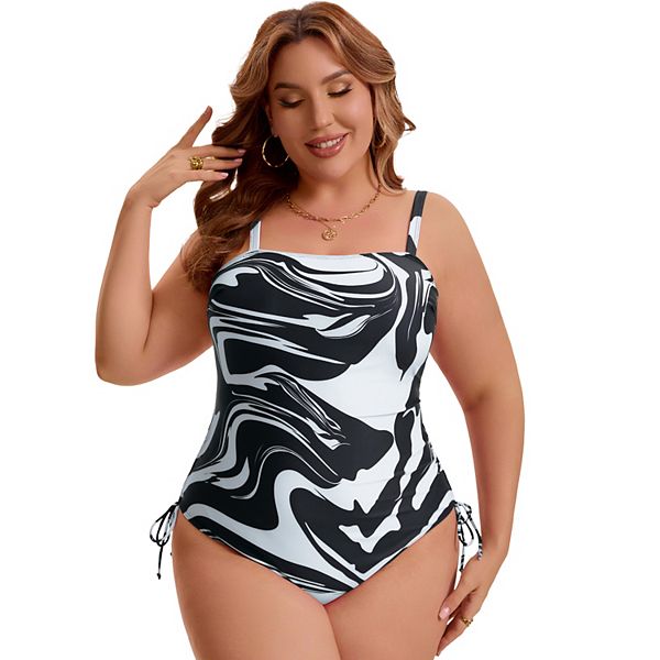 

Женский купальник plus size с принтом, контроль живота, регулируемый боковой шнурок, плиссированный, высокий вырез Agnes Orinda, Black, Черный, Женский купальник plus size с принтом, контроль живота, регулируемый боковой шнурок, плиссированный, высокий вы