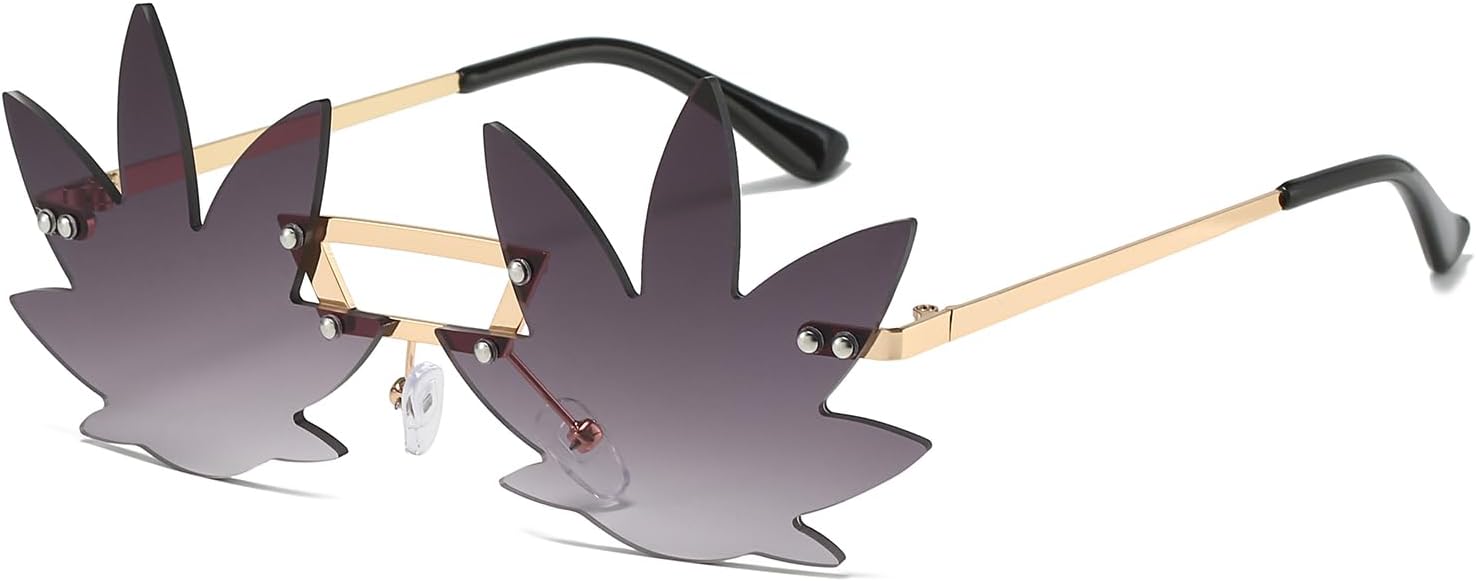 

Солнцезащитные очки LJCZKA в форме кленового листа для женщин и мужчин - без оправы, стильные очки для рейв-вечеринок, фестивалей, Хэллоуина и Рождества, Gold Gradient Grey