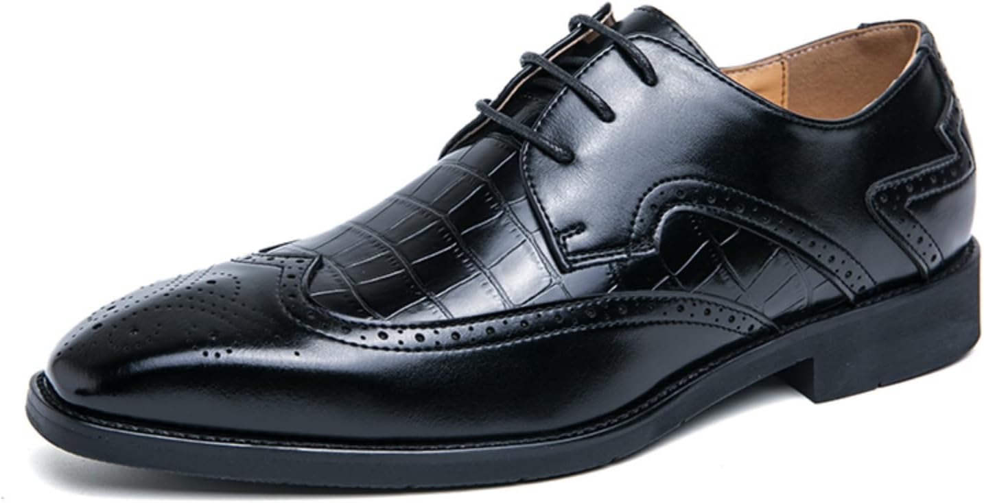 

Мужские ретро броги с каменной текстурой, лакированная кожа, шнуровка, оксфорды, низкий верх, массивные каблуки, противоскользящие, повседневные, вингтип дерби для делового повседневного ношения, вечеринок и выпускных Boaobaihuo, черный
