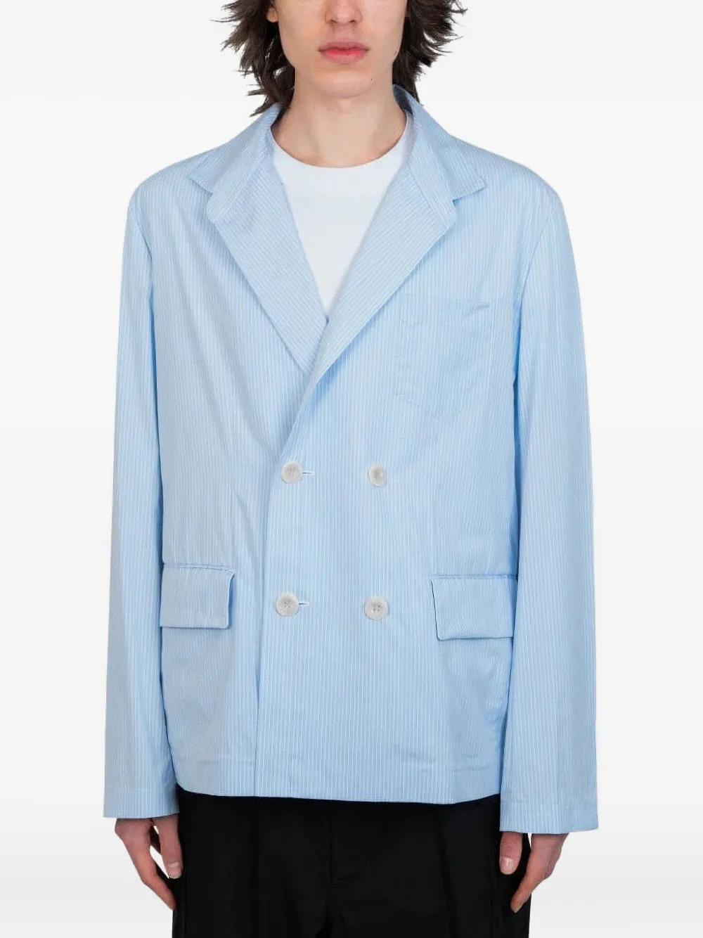 

Двубортный пиджак в тонкую полоску SACAI, синий