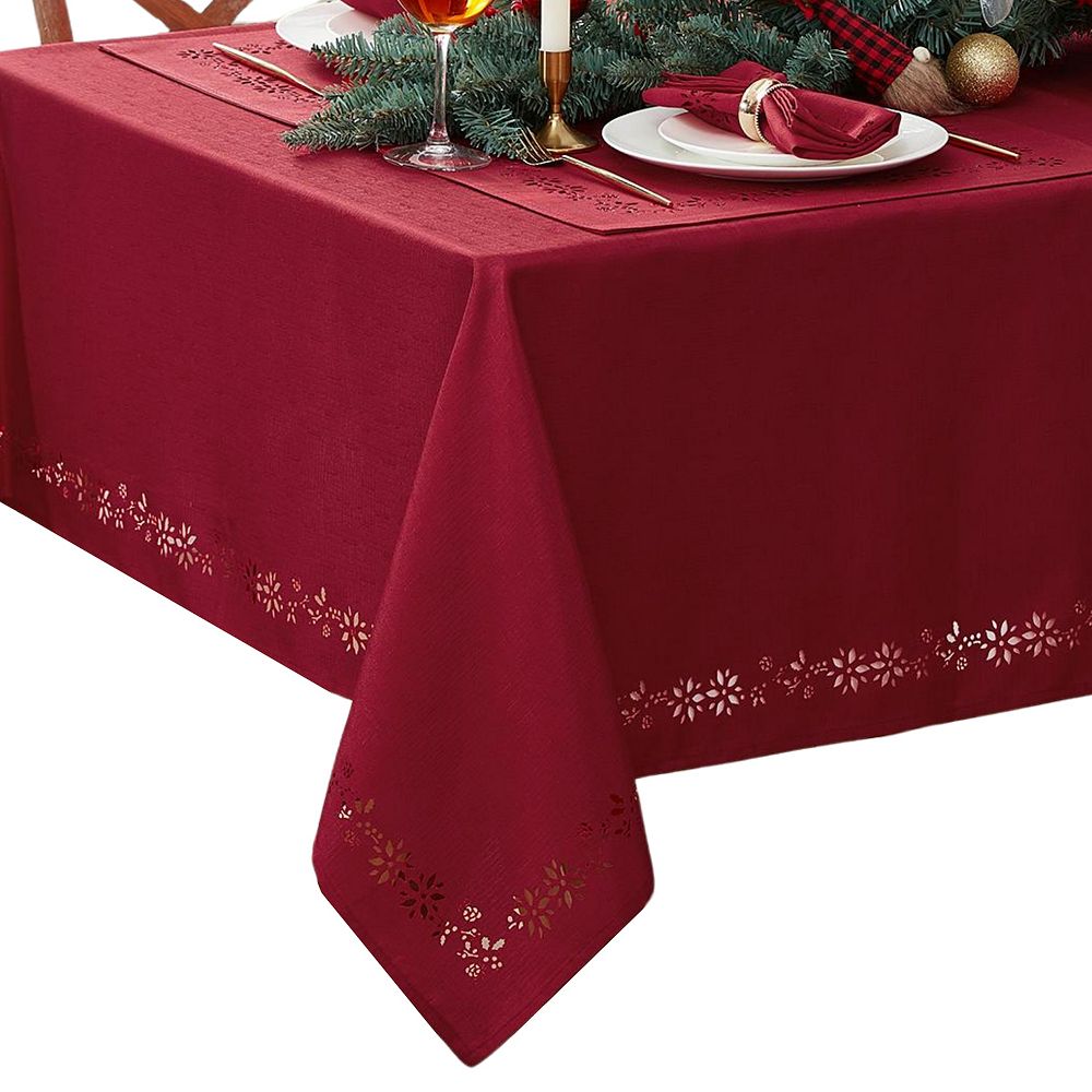 

Elrene Home Fashions Poinsettia Noel лазерная резка квадратная/прямоугольная скатерть, красный