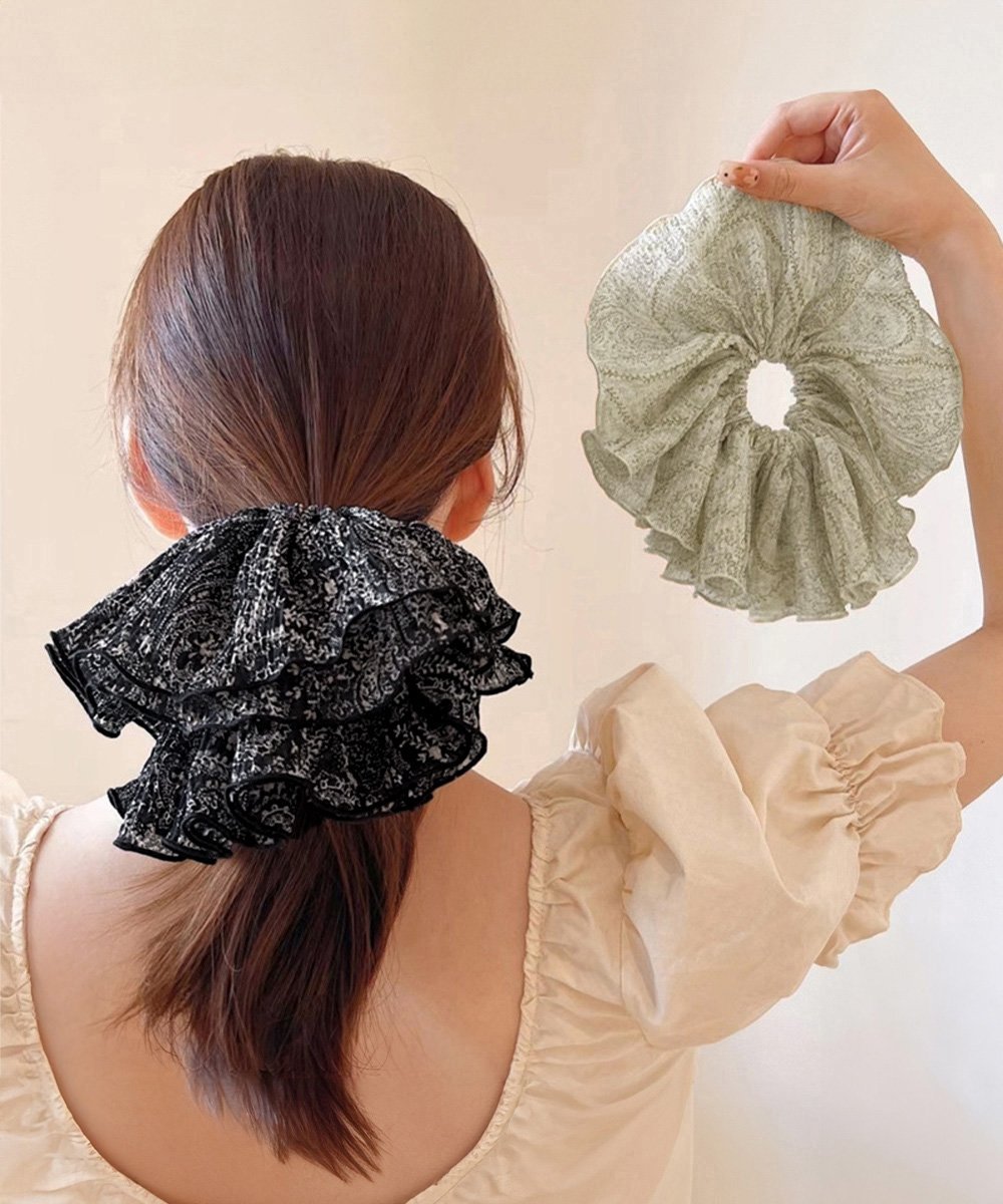 Резинка для волос с оборками, объемная, для волос Miniministore, Set 1 (Floral pattern in 2 colors)