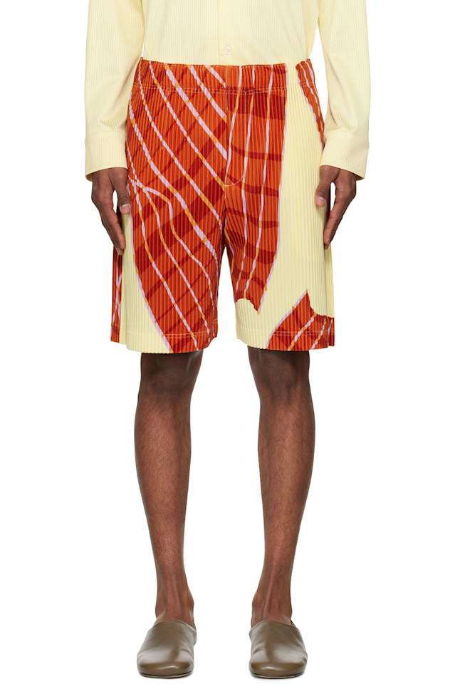 

Шорты в клетку с эффектом ветра Homme Plissé Issey Miyake, желтый