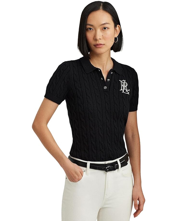 

Поло LAUREN Ralph Lauren Cable-Knit Cotton Sweater, черный