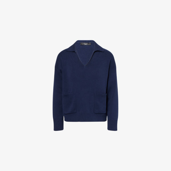 

Салонный V-образный хлопковый джемпер Weekend Max Mara, синий