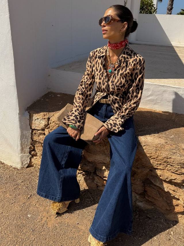 

Леопардовый принт рубашка с расклешёнными манжетами Never Fully Dressed, Brown