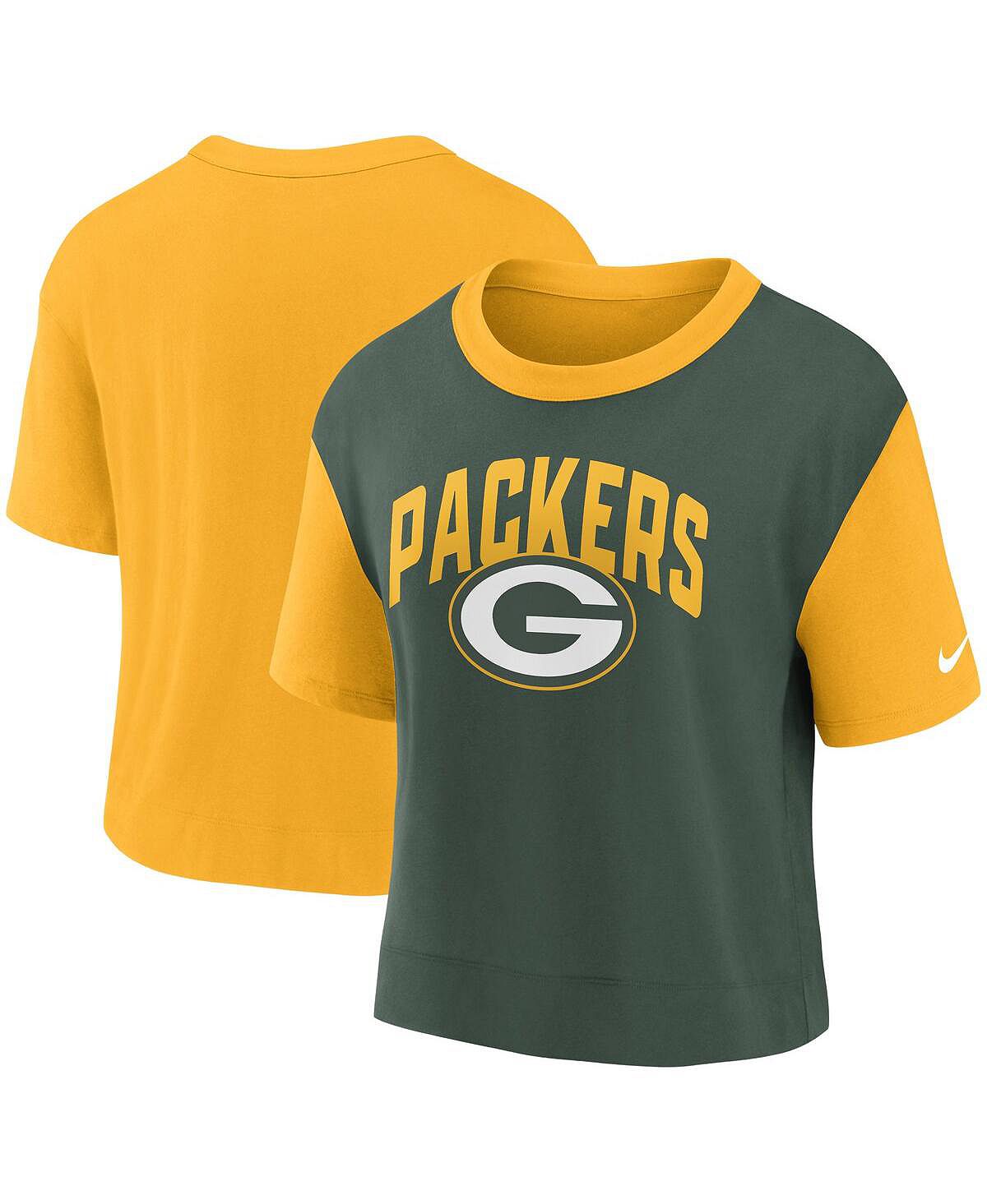 

Женская золотисто-зеленая модная футболка Green Bay Packers High Hip Fashion Nike, Зеленый, Женская золотисто-зеленая модная футболка Green Bay Packers High Hip Fashion Nike