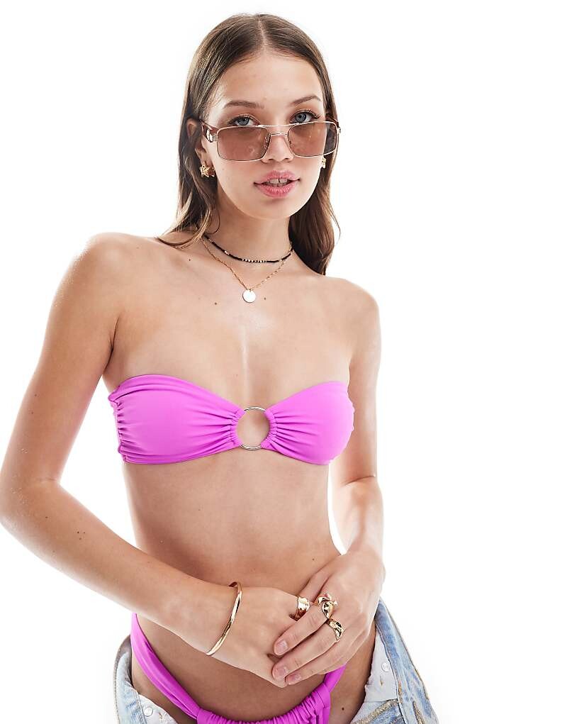 

Ярко-розовый лиф бикини без бретелек ASOS DESIGN – Maya – с кольцом