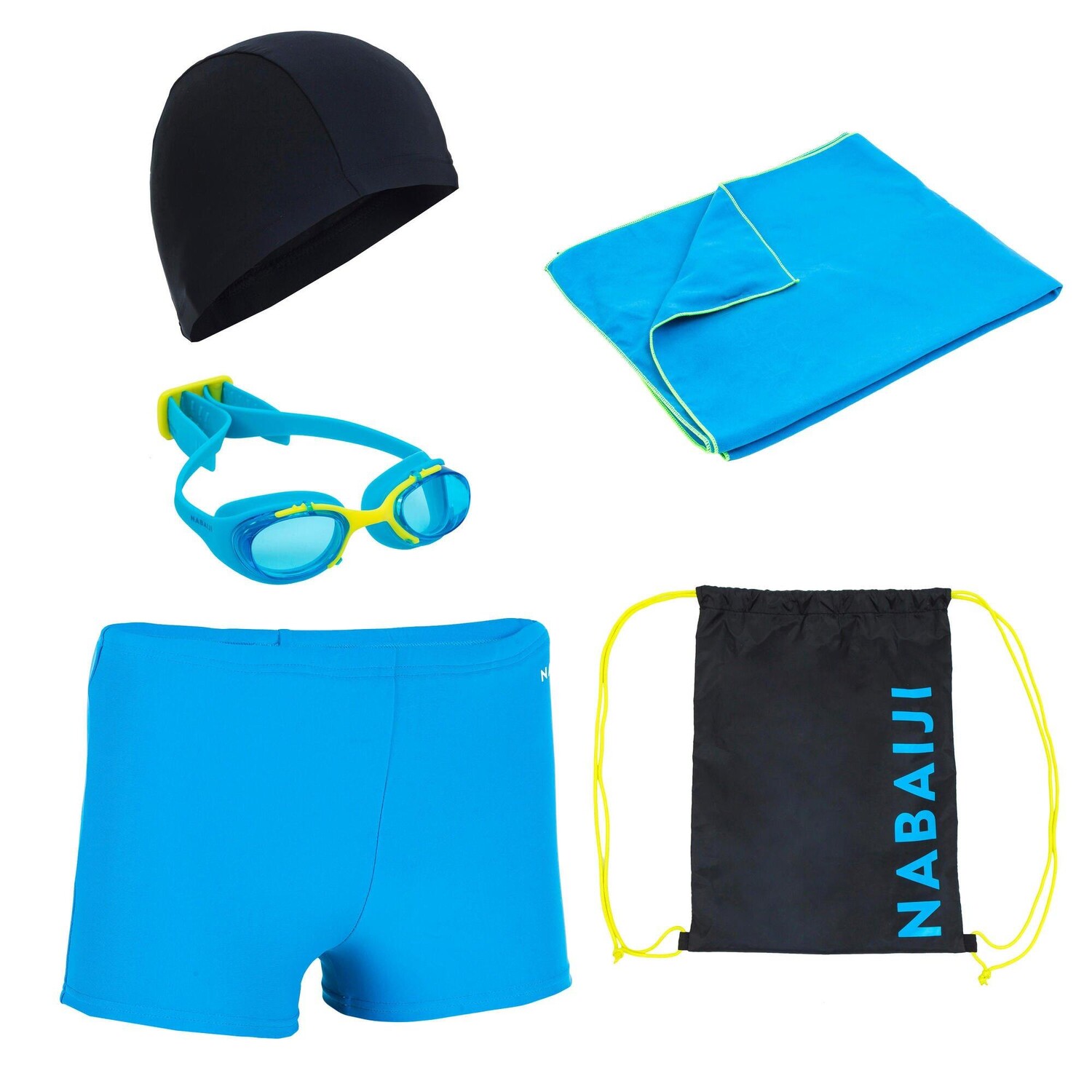

Комплект для плавания Decathlon Start 100 — сумка, кепка, боксеры, очки, полотенце Nabaiji, синий