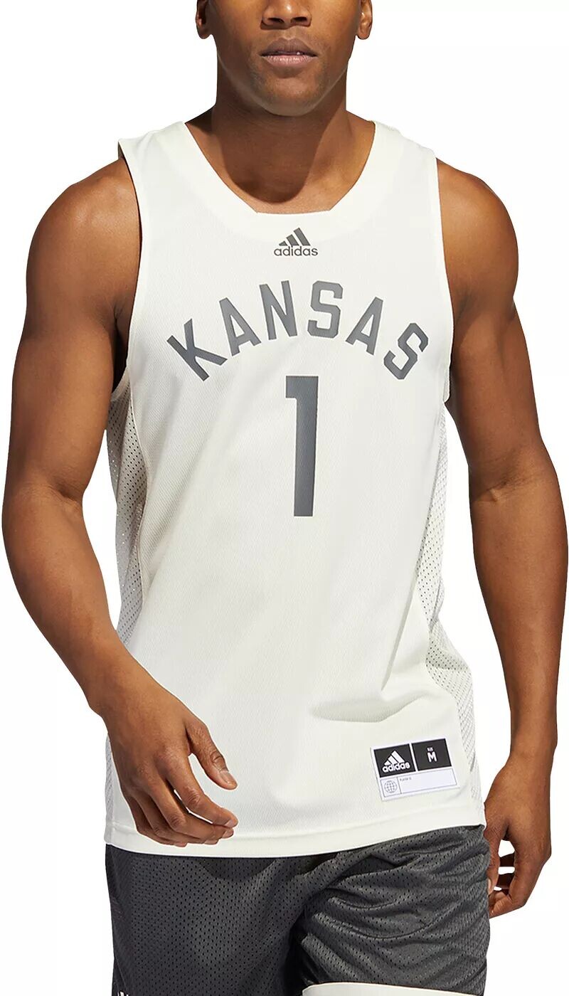 

Мужская баскетбольная майка Adidas Kansas Jayhawks #1, белая обратная ретро 2.0, реплика