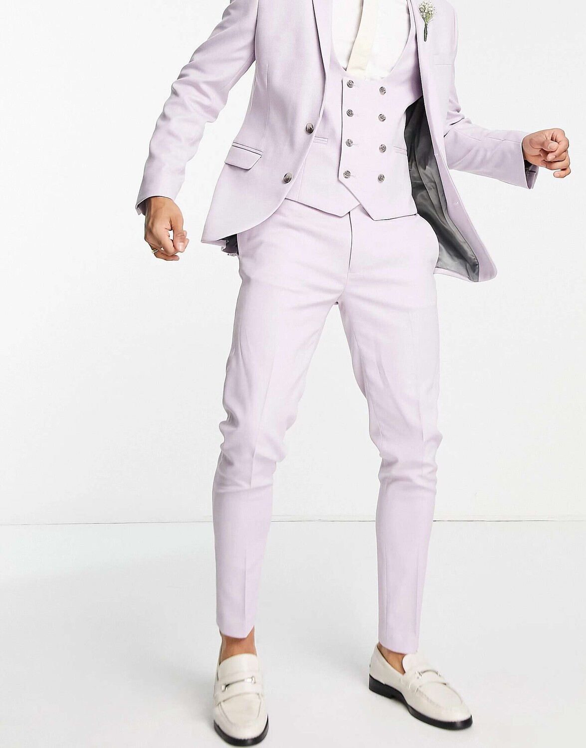 

Суперузкие костюмные брюки ASOS Wedding с микротекстурой лавандового цвета