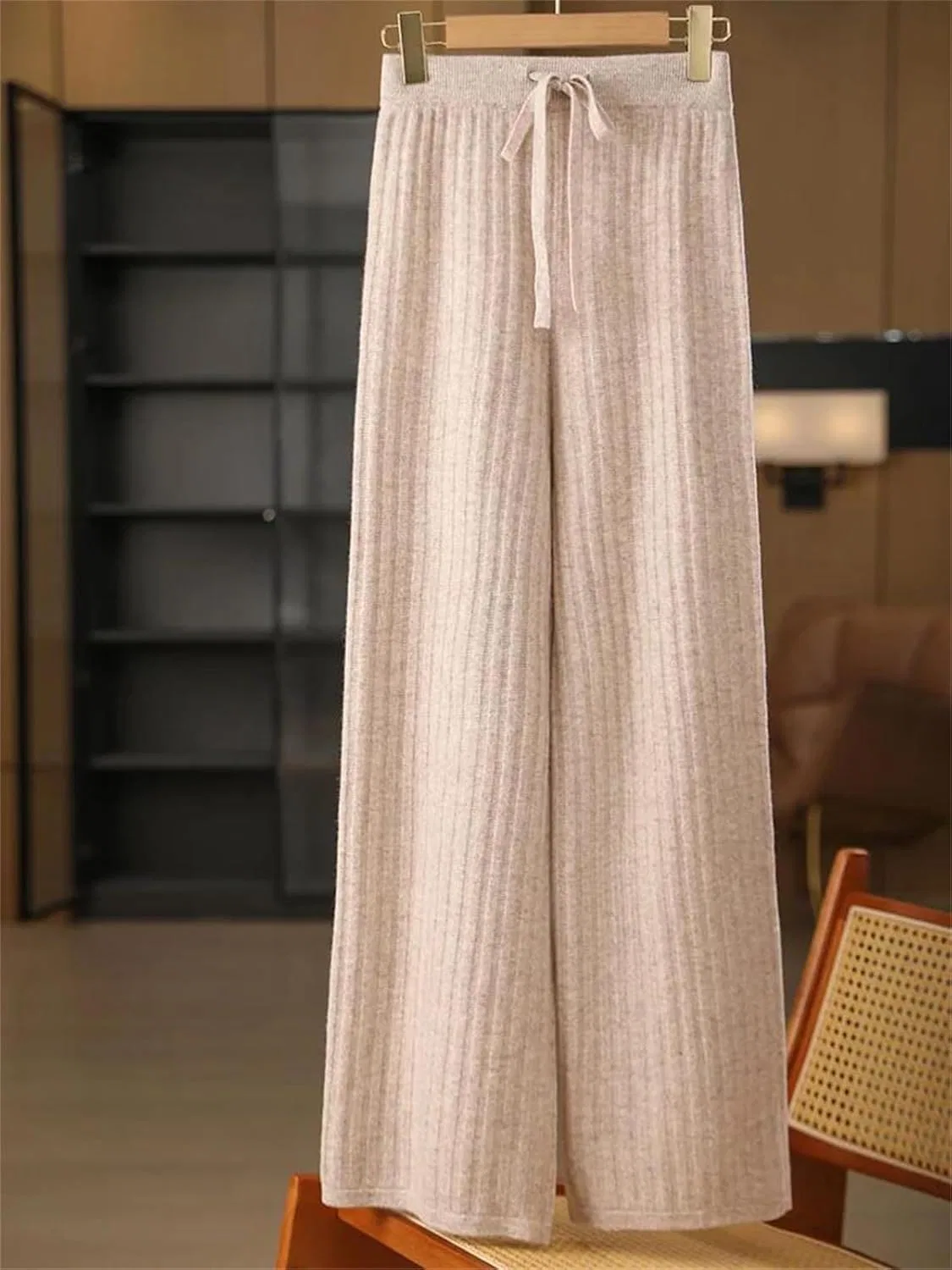 Женские широкие брюки из мериносовой шерсти Beige