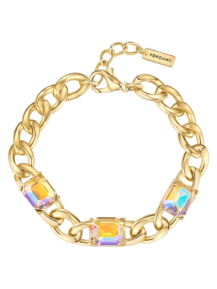 

Yokoamii Латунный браслет со стеклом в оправе из желтого золота