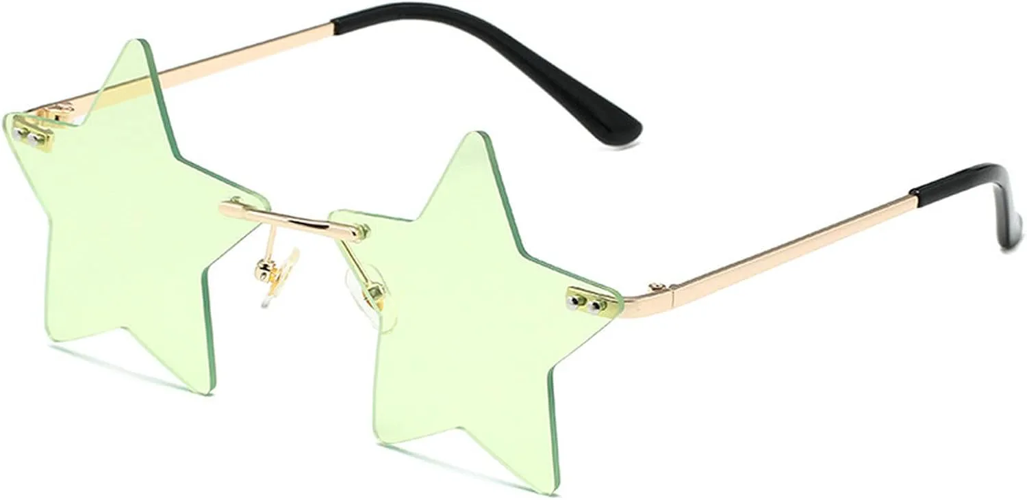 

Женские солнцезащитные очки без оправы 2021 года, модные пятизвездочные солнцезащитные очки для мужчин, очки с пентаграммой, прозрачные линзы COTIA, Green