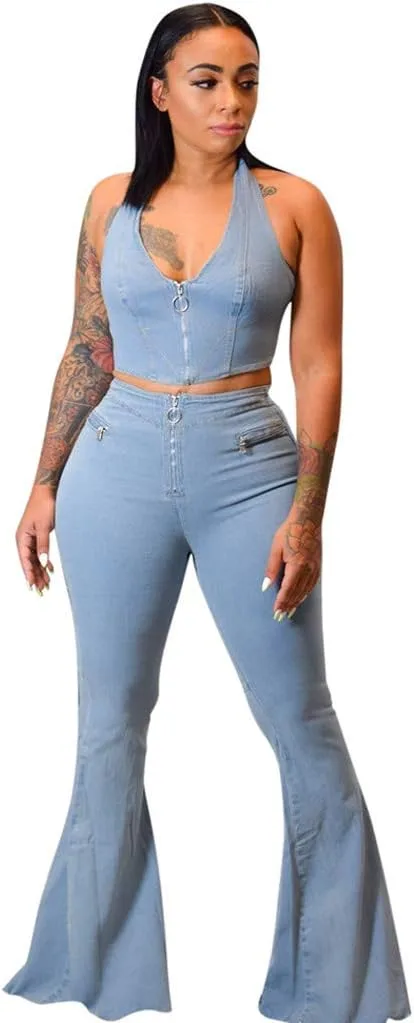 

SERYU Спортивный костюм женский с карманами на молнии, джинсовый