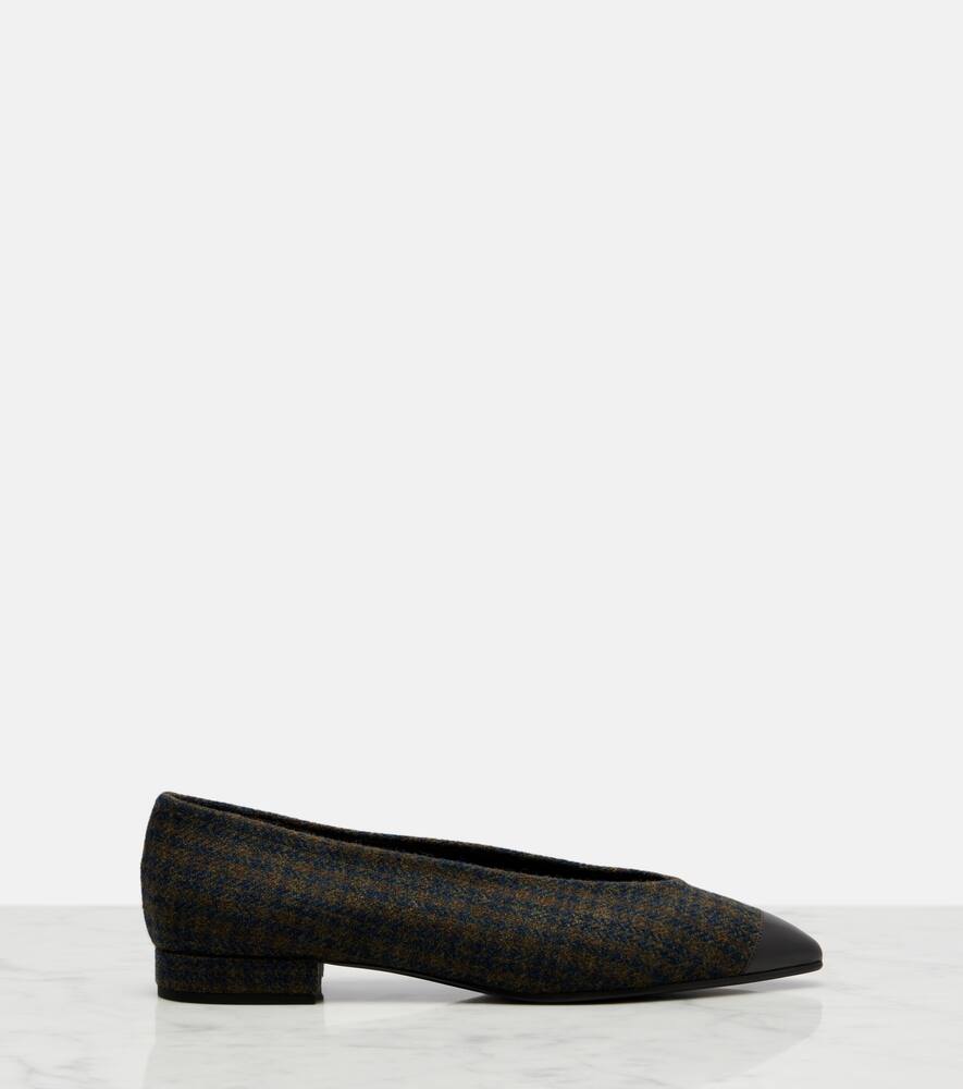 Балетки Rebecca из твида с кожаной отделкой Loro Piana, Blue Brown Check — фото 4