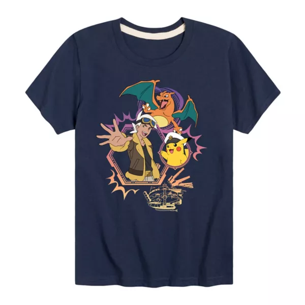 

Футболка для мальчиков 8-20 лет с принтом покемонов Charizard и Pikachu Licensed Character, синий