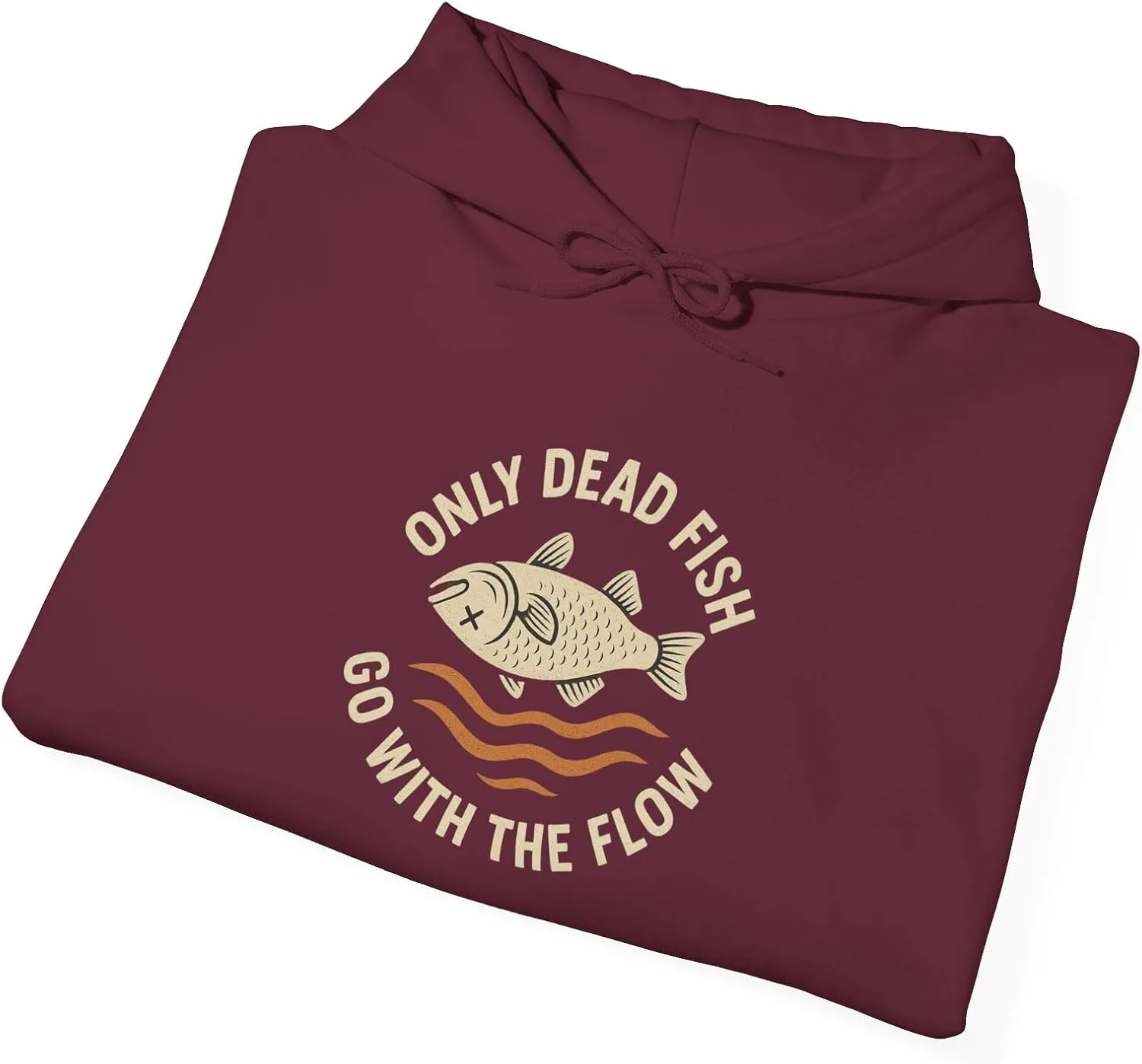 Толстовка с капюшоном, дизайн Dead Fish Go with the Flow, подарок для рыбака, худи для рыбака, подарок для него GENERIC, бордовый — фото 4